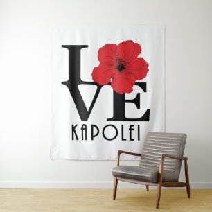 LOVE Kapolei Hawaii red Hibiscus Tapestry