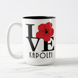 LOVE Kapolei red Hibiscus 15oz Two-Tone Coffee Mug