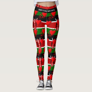 LOVE KENYA Flag Red Hearts RUN YOUR RACE Leggings