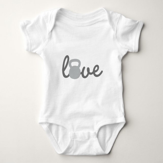 Love Kettlebell Grey Baby Bodysuit (Front)