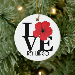 LOVE Key Largo Red Hibiscus Ceramic Tree Decoration
