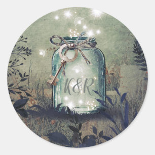 Love Key Mason Jar Rustic Woodland Wedding Classic Round Sticker