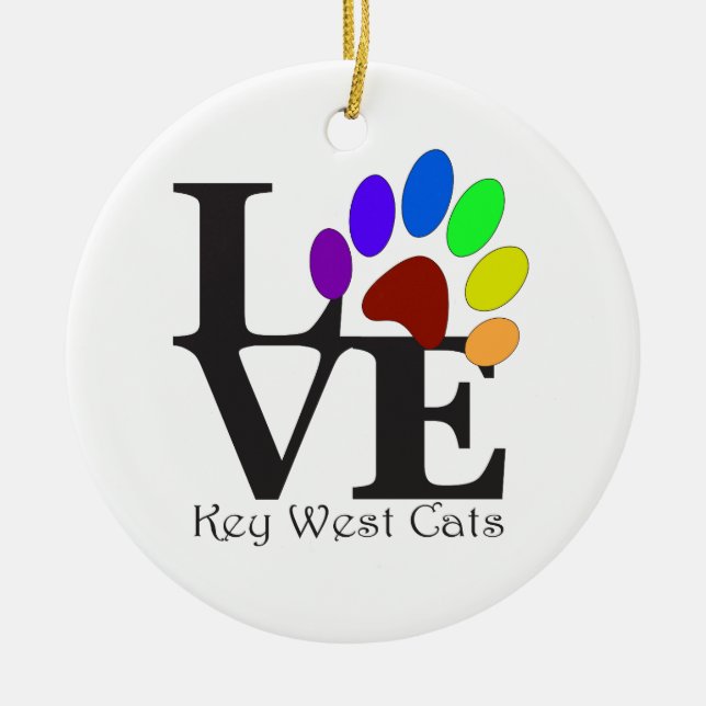 LOVE Key West Cats Ceramic Tree Decoration (Front)