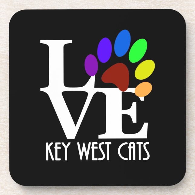 LOVE Key West Cats (white text) Coaster (Front)