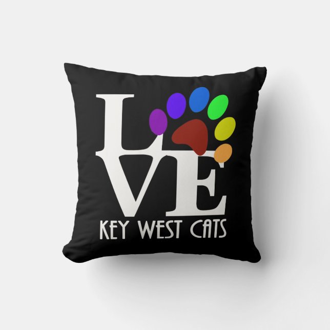LOVE Key West Cats (white text) Cushion (Front)