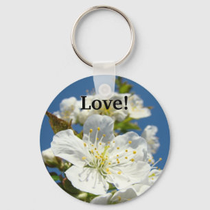 Love keychain Blue Sky White Cherry Blossoms
