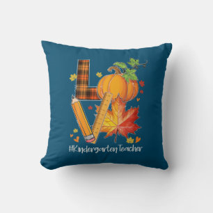 LOVE Kindergarten Teacher Fall Leaves Autumn Cushion
