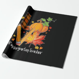 LOVE Kindergarten Teacher Fall Leaves Autumn Wrapping Paper