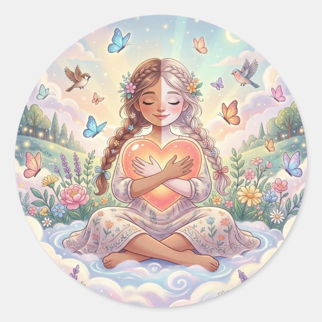 Love & Kindness Aesthetic Classic Round Sticker (Front)