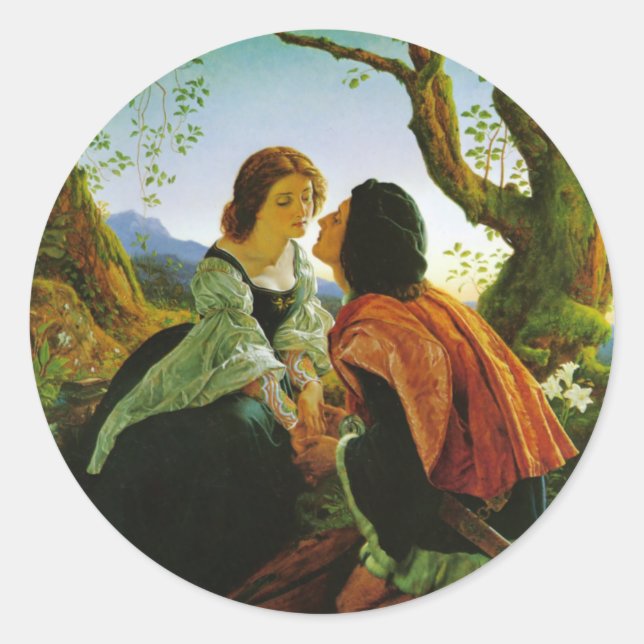 Love kiss romantic couple mediaeval sword Hesperus Classic Round Sticker (Front)