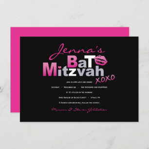 LOVE & KISSES HOT PINK Bat Mitzvah Invitation