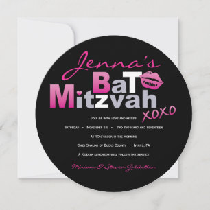LOVE & KISSES HOT PINK Bat Mitzvah Invitation