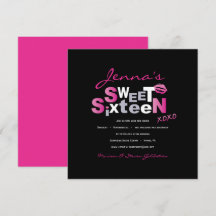 LOVE & KISSES HOT PINK Sweet Sixteen Invitation