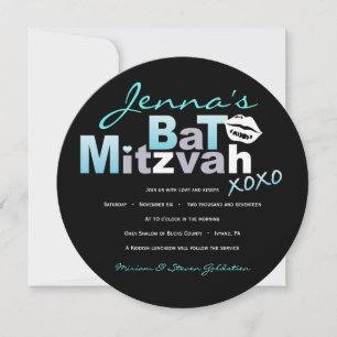 LOVE & KISSES Turquoise Bat Mitzvah Invitation