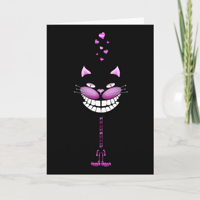 Love Kitty. Cute pink smiling cheshire cat Holiday Card (Front)