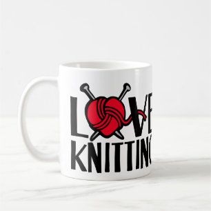 Love knitting graphic red wool mug