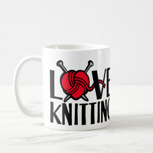 Love knitting graphic red wool mug