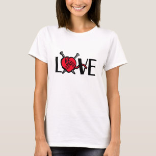Love knitting red black graphic slogan t-shirt
