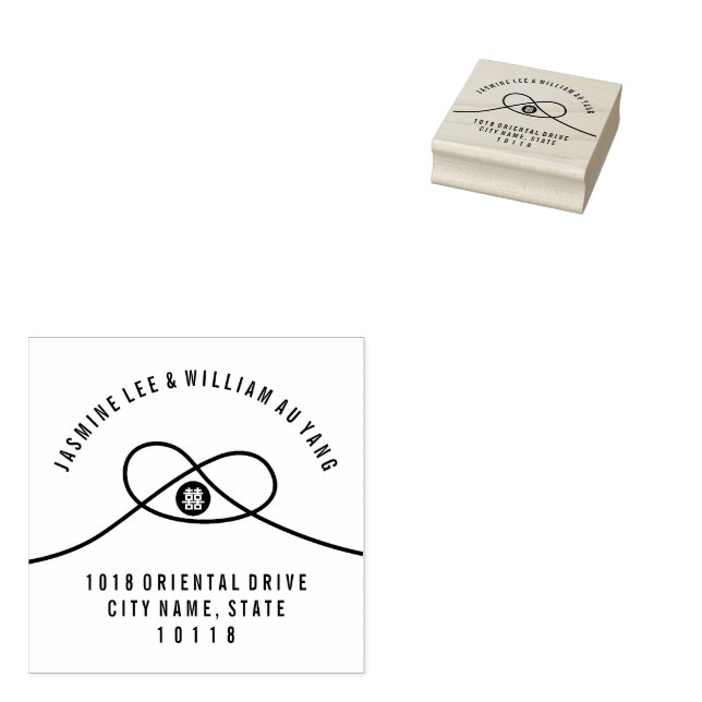 Love Knot Double Happiness Chinese Wedding Address Rubber Stamp (Stamped)