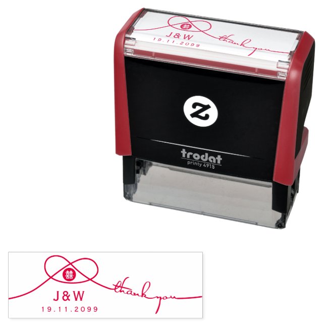 Love Knot Union Double Happiness Thank You Wedding Self-inking Stamp (In Situ)