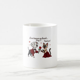 Love Knows No Breed Dalmatian and Siamese Cat Coffee Mug