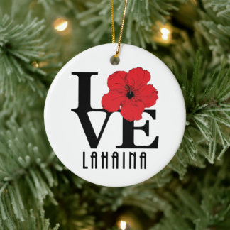LOVE Lahaina Red Hibiscus Ceramic Tree Decoration