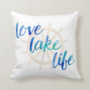 Love Lake Life Nautical Typography Watercolor Cushion