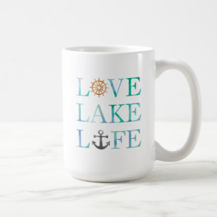 Love Lake Life Nautical Watercolor Typography Coffee Mug