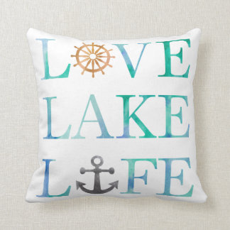 Love Lake Life Watercolor Typography Nautical Cushion