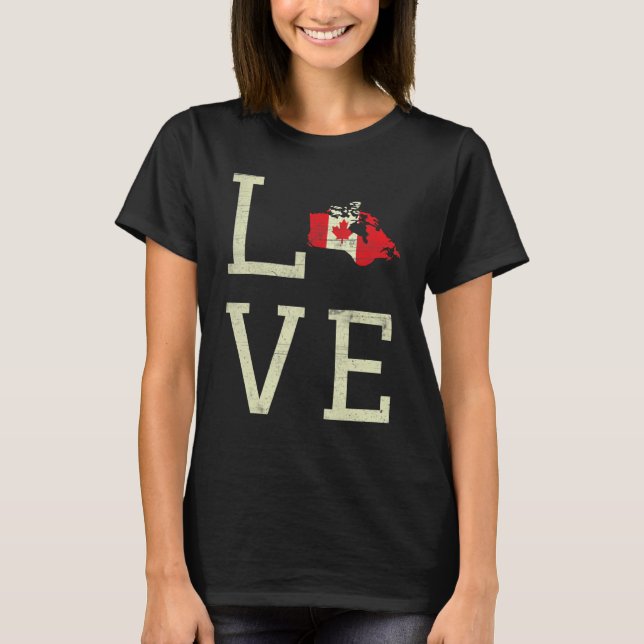 Love Land Map Canada Day Maple Proud Canadian Flag T-Shirt (Front)