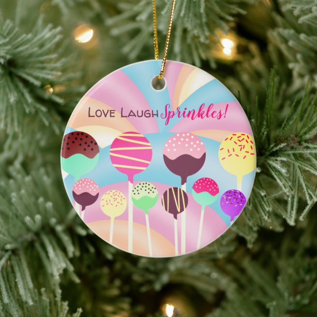 Love laugh sprinkles cake pops rainbows Christmas Ceramic Tree Decoration (Tree)