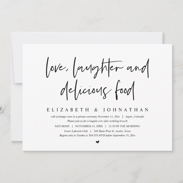 Love, Laughter and Delicious Food Elopement Brunch Invitation (Front)