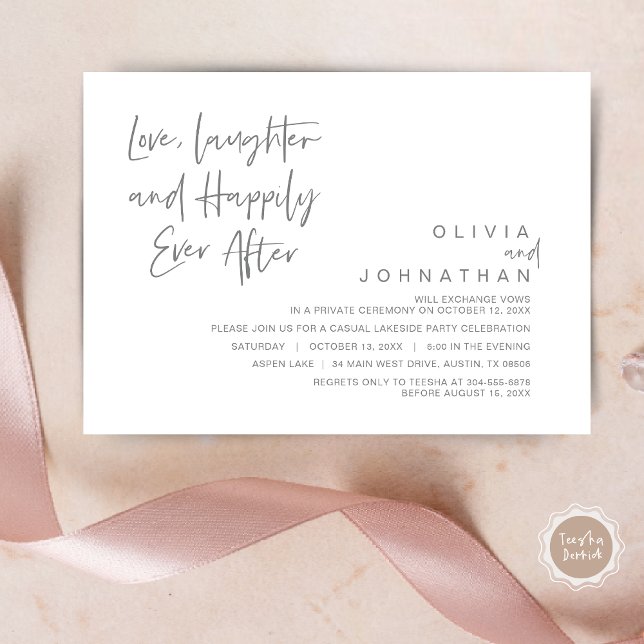 Love, Laughter and Happily ever after, Elopement I Invitation (Love, Laughter and Happily ever after, Modern Wedding Elopement Invitation Card, PDF, in Dark Grey)