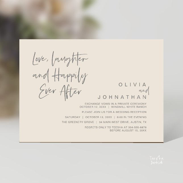 Love, Laughter and Happily Ever After, Modern Invitation (Love, Laughter and Happily Ever After, Modern Boho Wedding Invitation Card PDF Cream Grey)