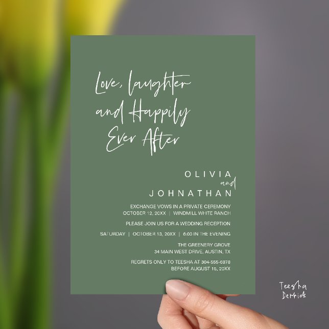 Love, Laughter and Happily Ever After, Modern Invitation (Love, Laughter and Happily Ever After, Modern Boho Wedding Invites Card PDF Sage Green)