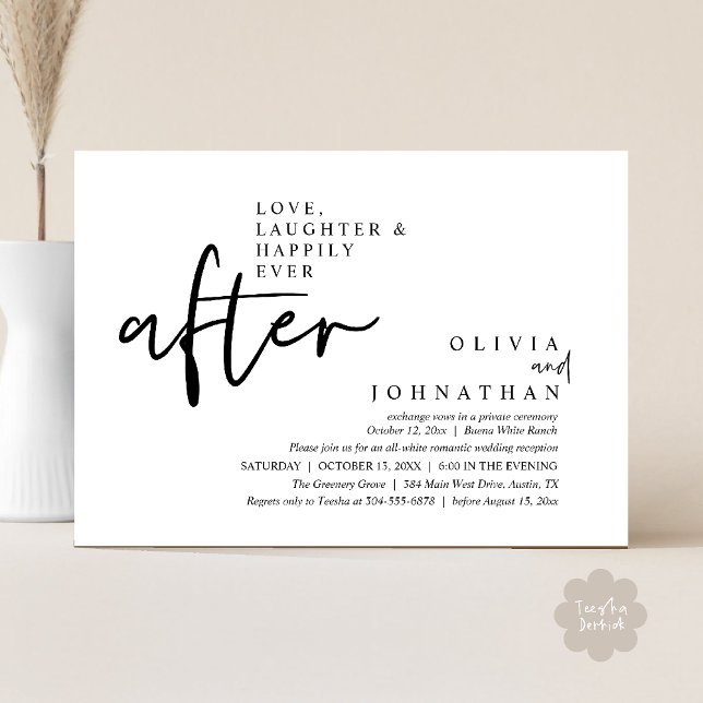 Love, Laughter And Happily Ever After Reception Invitation (Love, Laughter And Happily Ever After Reception Modern Minimalist Invitation Card PDF Black White)