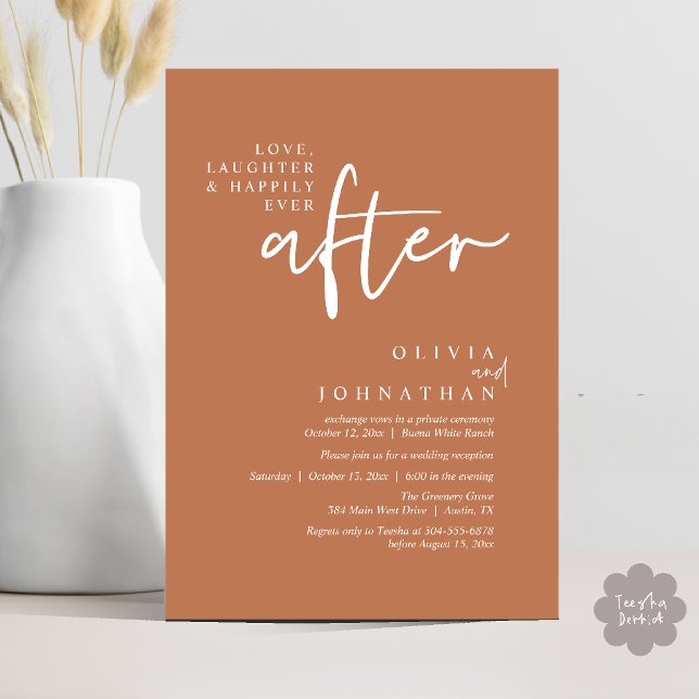 Love, Laughter And Happily Ever After Reception Invitation (Love, Laughter And Happily Ever After Reception Modern Minimalist Invitation Card PDF Copper Brown)