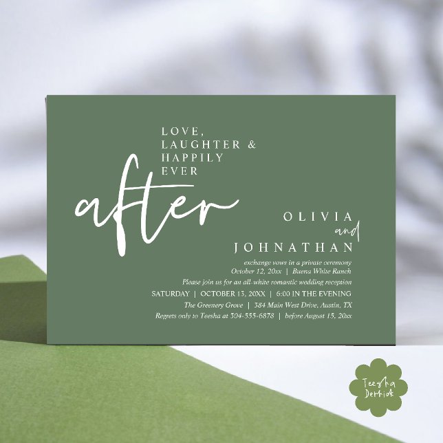 Love, Laughter And Happily Ever After Reception Invitation (Love, Laughter And Happily Ever After Reception Modern Minimalist Invitation Card PDF Sage Green)