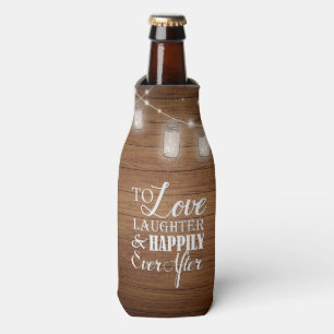 Love Laughter Barn Wood Mason Jar Wedding Favour Bottle Cooler
