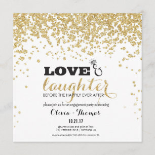 Love & Laughter Gold Glitter Engagement Invite