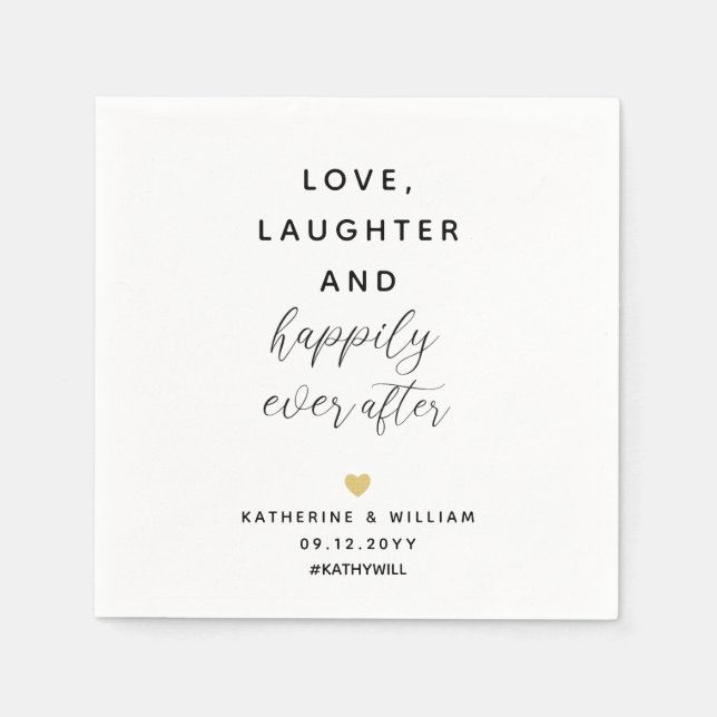Love Laughter Happily Ever After Heart Wedding  Napkin (Front)