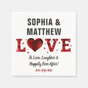 Love Laughter Happily Ever After Red Wedding Napkin