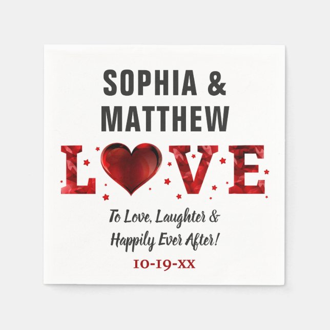 Love Laughter Happily Ever After Red Wedding Napkin (Front)