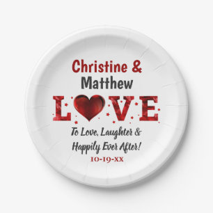 Love Laughter Happily Ever After Red Wedding Paper Plate