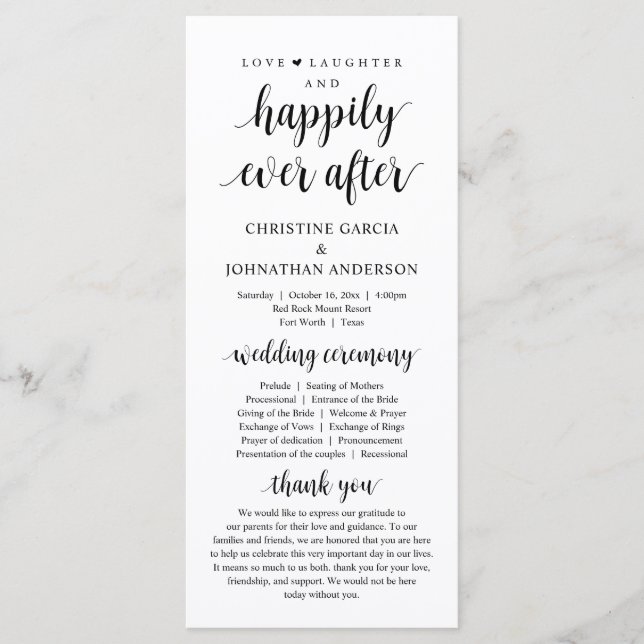 Love laughter Happily ever after, Wedding Ceremony Programme (Front)