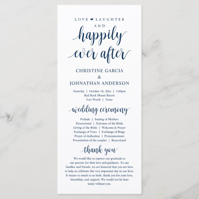 Love laughter Happily ever after, Wedding Ceremony Programme (Front)