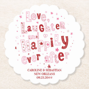 Love Laughter Happily Ever Personalised Wedding Paper Coaster