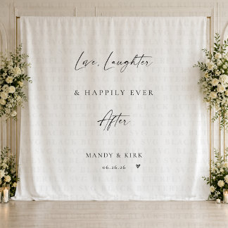 Love Laughter Happily Ever Wedding Backdrop Banner Tapestry