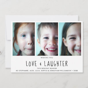 Love Laughter Happy Holidays Modern Photo Collage Holiday Card
