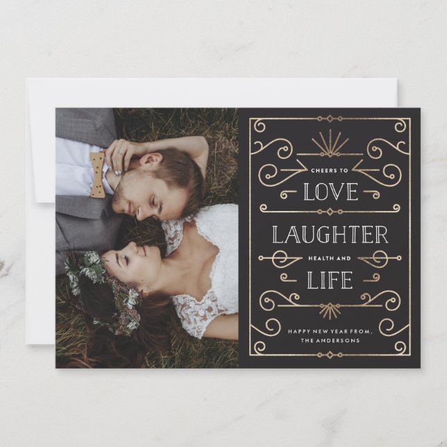 Love Laughter Life New Year Holiday Photo Card (Front)